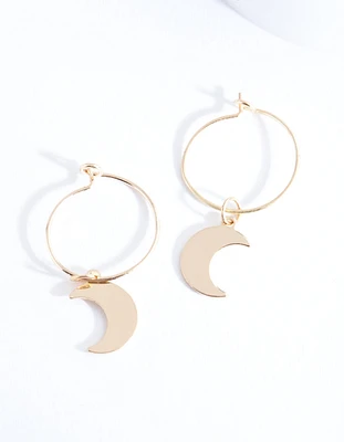 Gold Crescent Moon Hoop Earrings