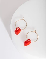 Red Mini Heart Hoop Earrings