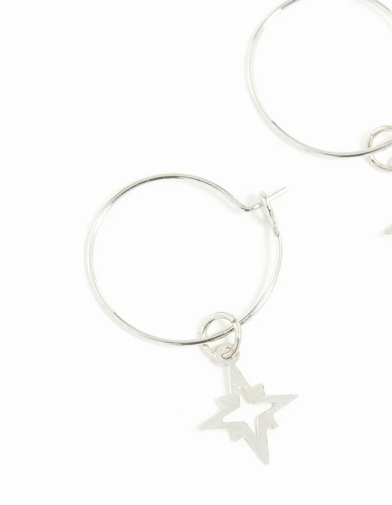 Gunmetal Star Hoop Earrings