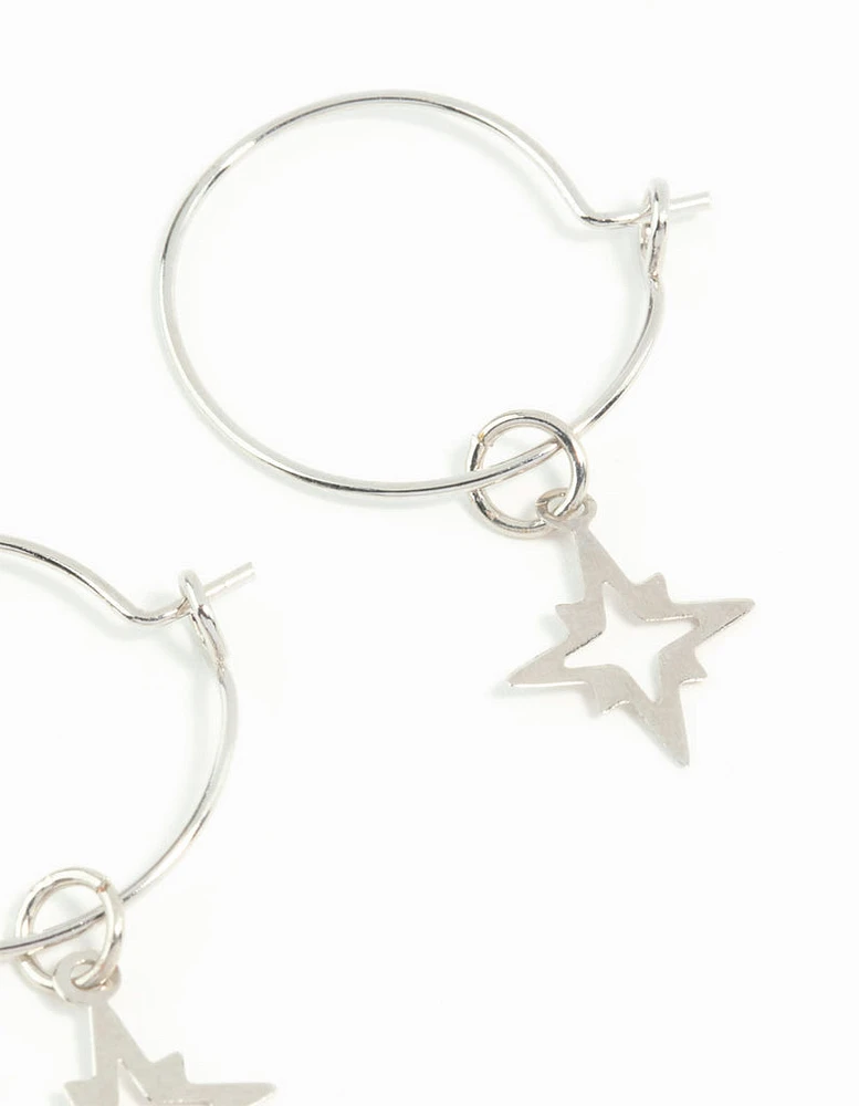 Gunmetal Star Hoop Earrings