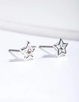 Silver Diamante Star Stud Earrings