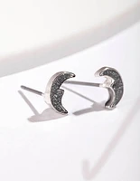 Silver Glitter Moon Stud Earrings