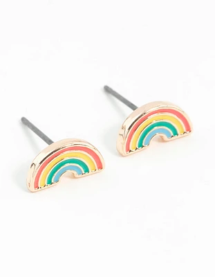 Gold Rainbow Stud Earrings