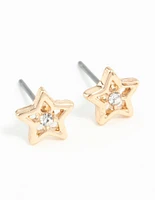 Gold Star Diamante Stud Earrings