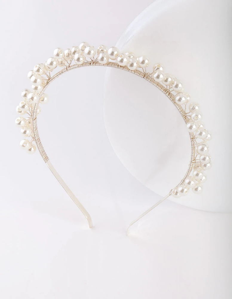 Silver Scattered Pearl Headband