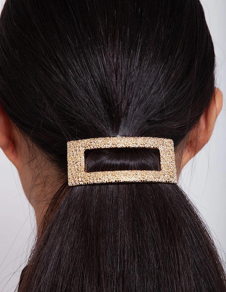 Gold Cut-Out Rectangle Texture Hair Clip