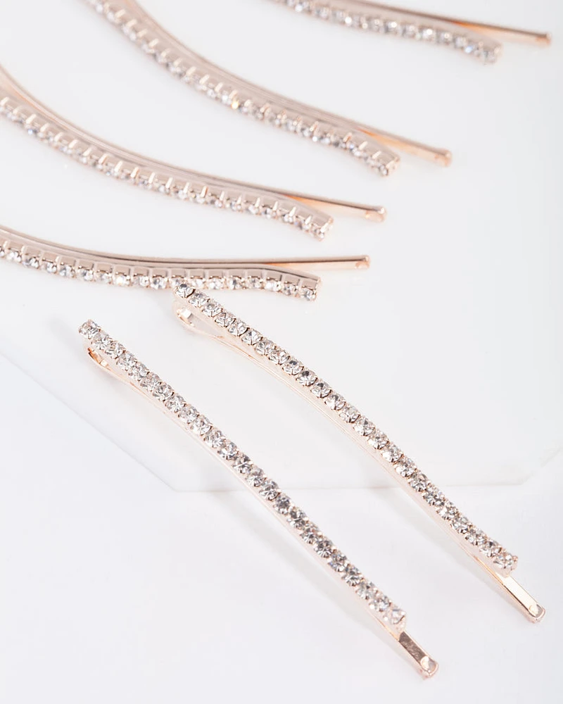 Rose Gold Mini Crystal Hair Pin 6-Pack