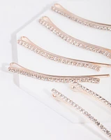 Rose Gold Mini Crystal Hair Pin 6-Pack