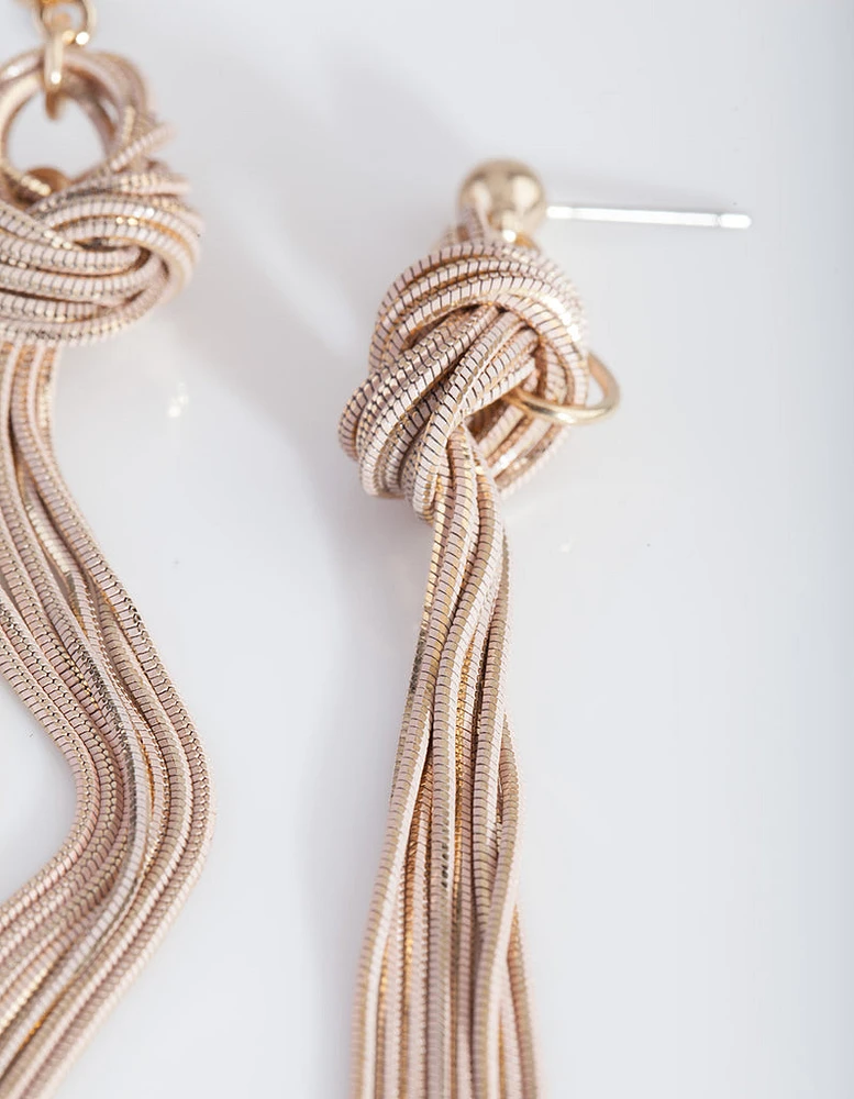 Pink & Gold Thread Chain Knot Earrings