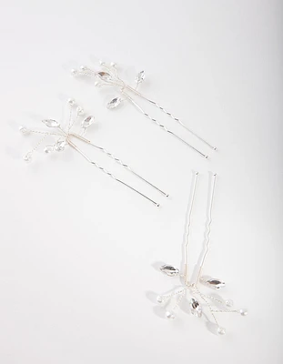 Silver Dainty Navette Hair Pins