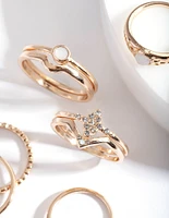 Gold Diamante Textured Ring Pack