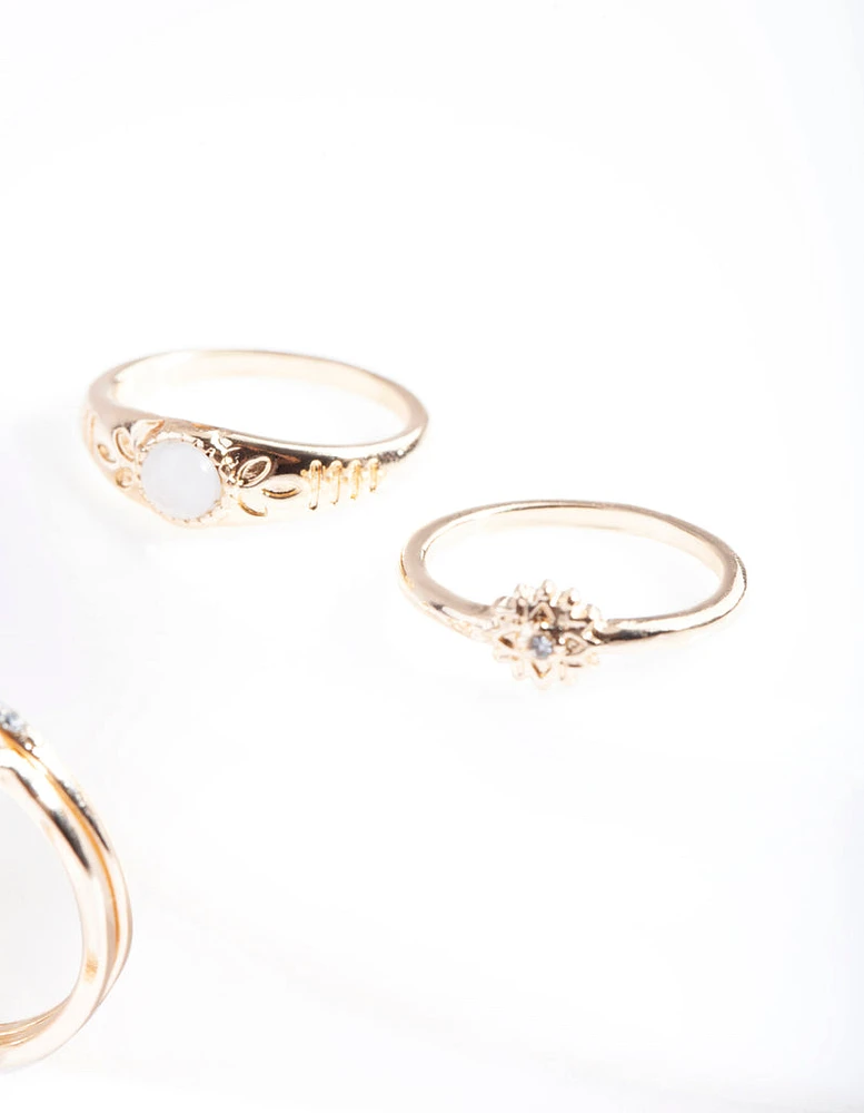 Gold Diamante Textured Ring Pack