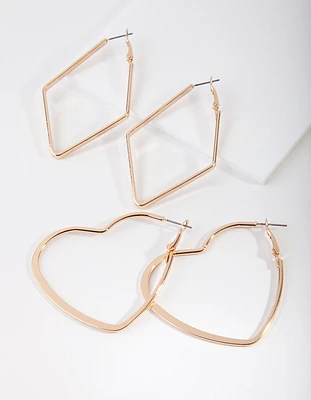 Gold Heart & Diamond Hoop Earring Pack