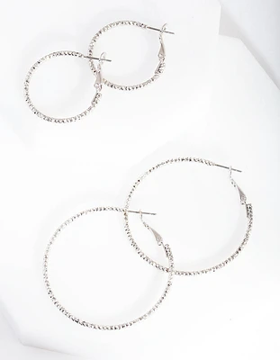 Silver Textured Hoop Earring Pack