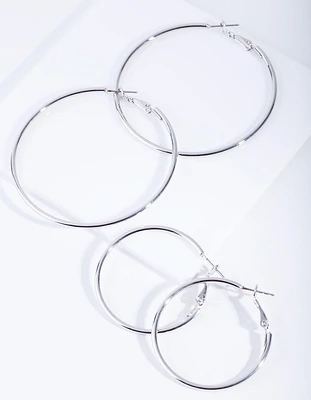 Rhodium Mixed Hoop Earring Pack