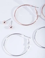 Mixed Metal Stud Hoop Earring 4-Pack