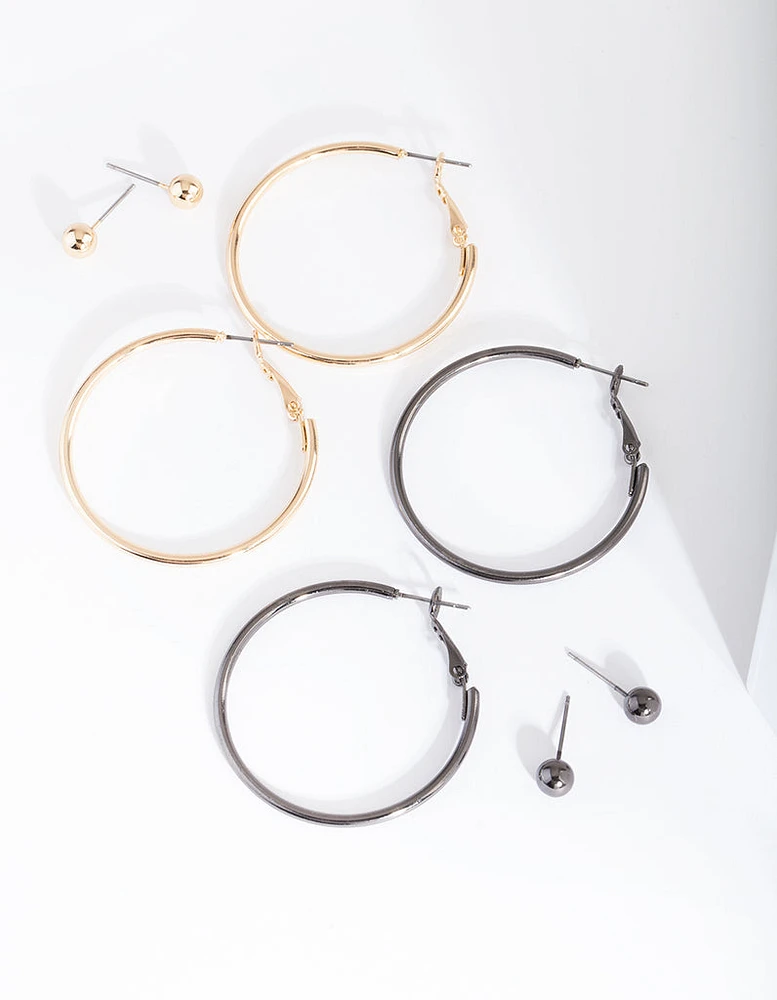 Mixed Metal Stud Hoop Earring 4-Pack