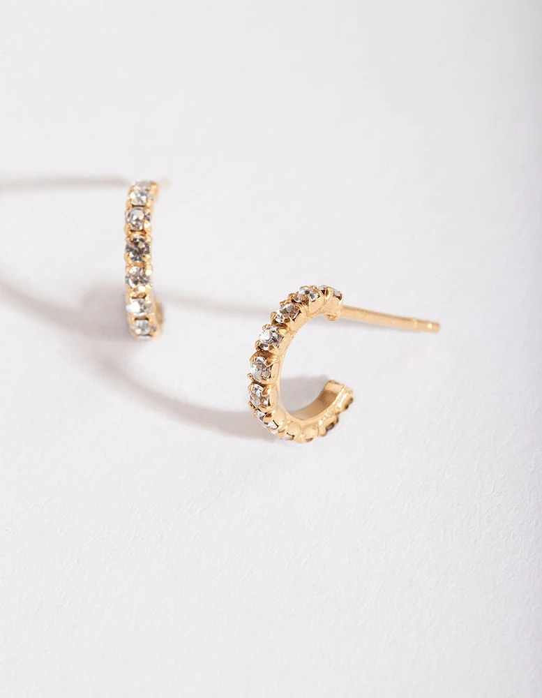 Gold Plated Sterling Silver Mini Cubic Zirconia Open Hoop Earrings