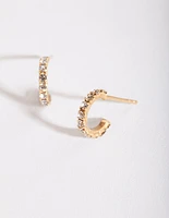 Gold Plated Sterling Silver Mini Cubic Zirconia Open Hoop Earrings