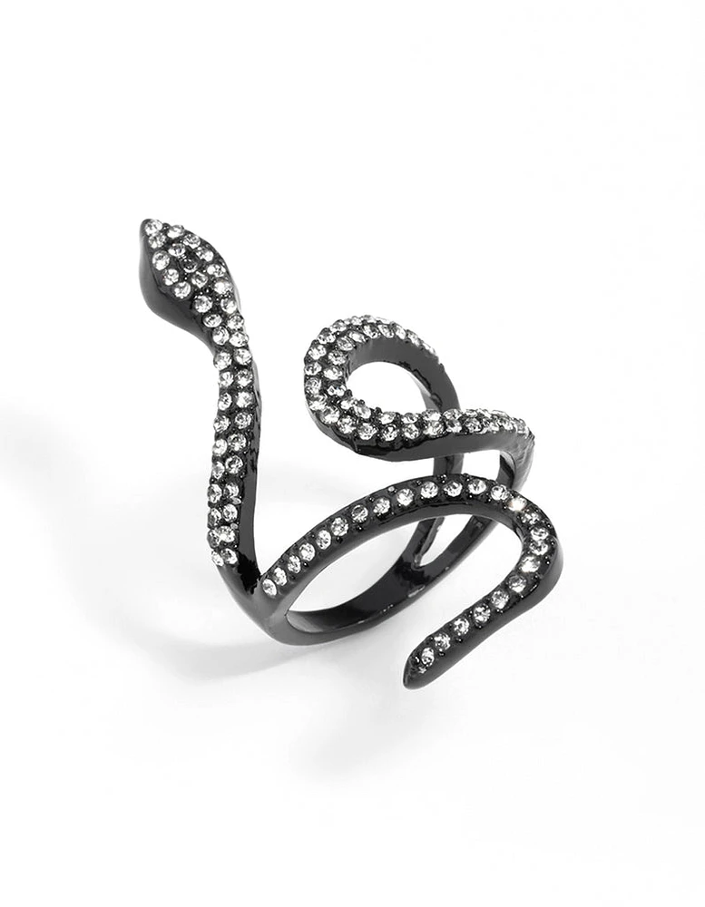 Black Diamante Swirl Snake Ring