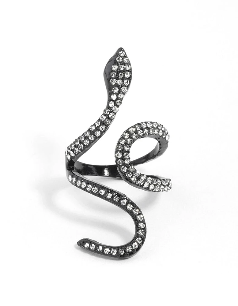 Black Diamante Swirl Snake Ring