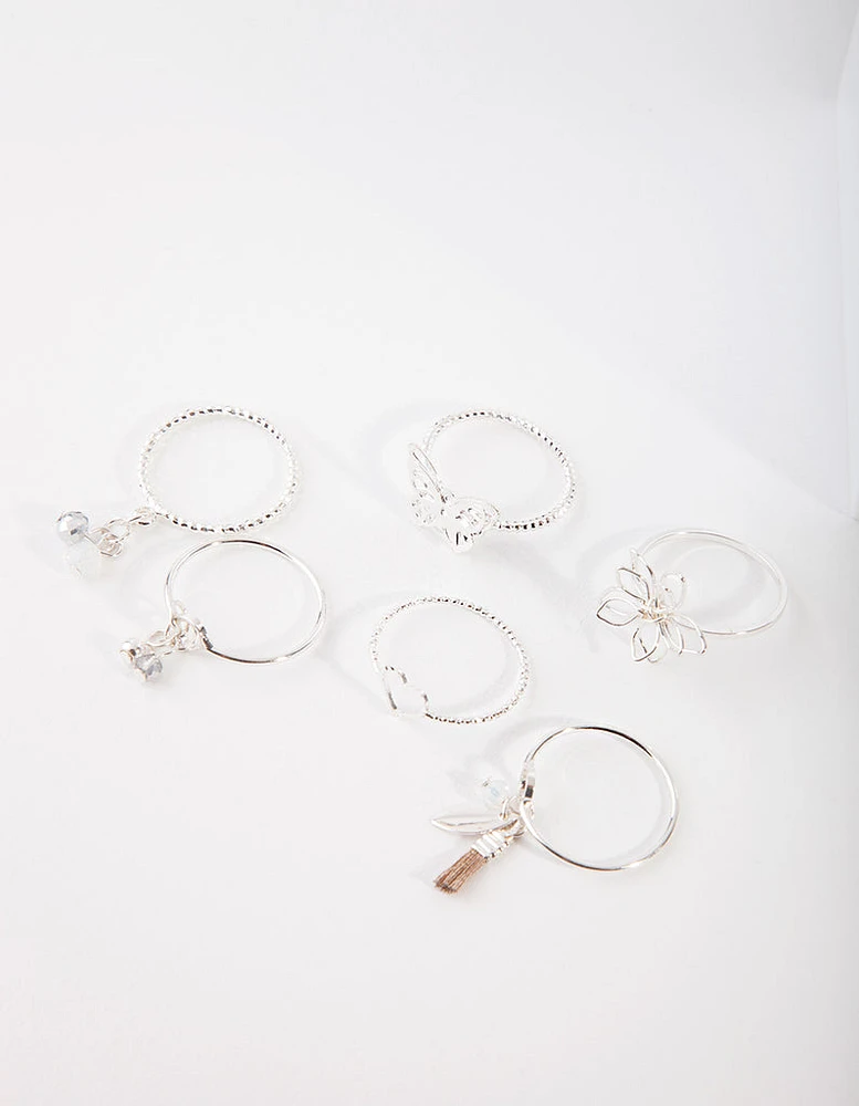 Silver Nature Motif Ring Pack