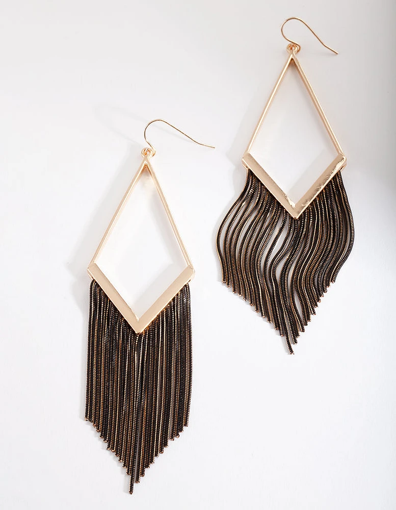 Gold Black Chain Tassel Earrings