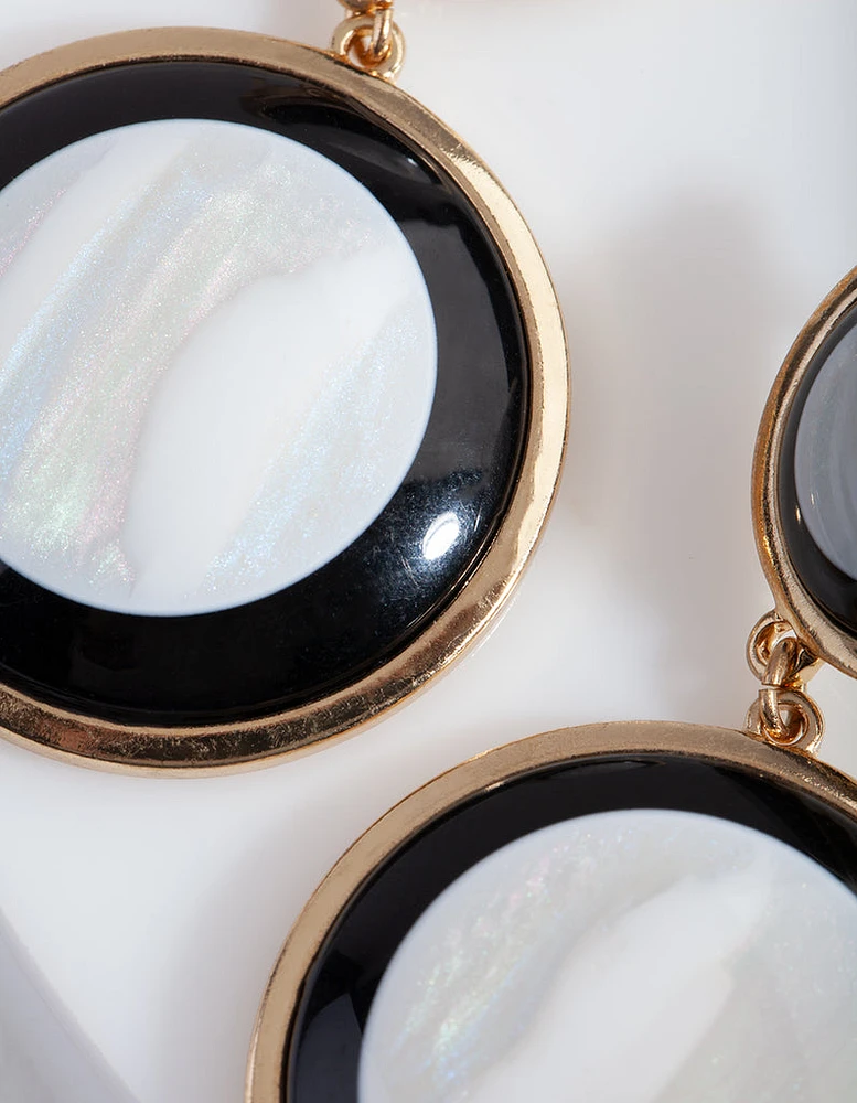 Gold Double Circle Shell Earrings