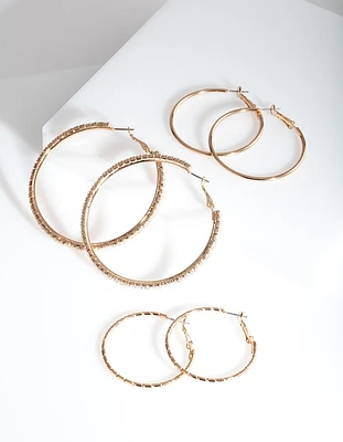 Gold Statement Diamante Hoop Pack