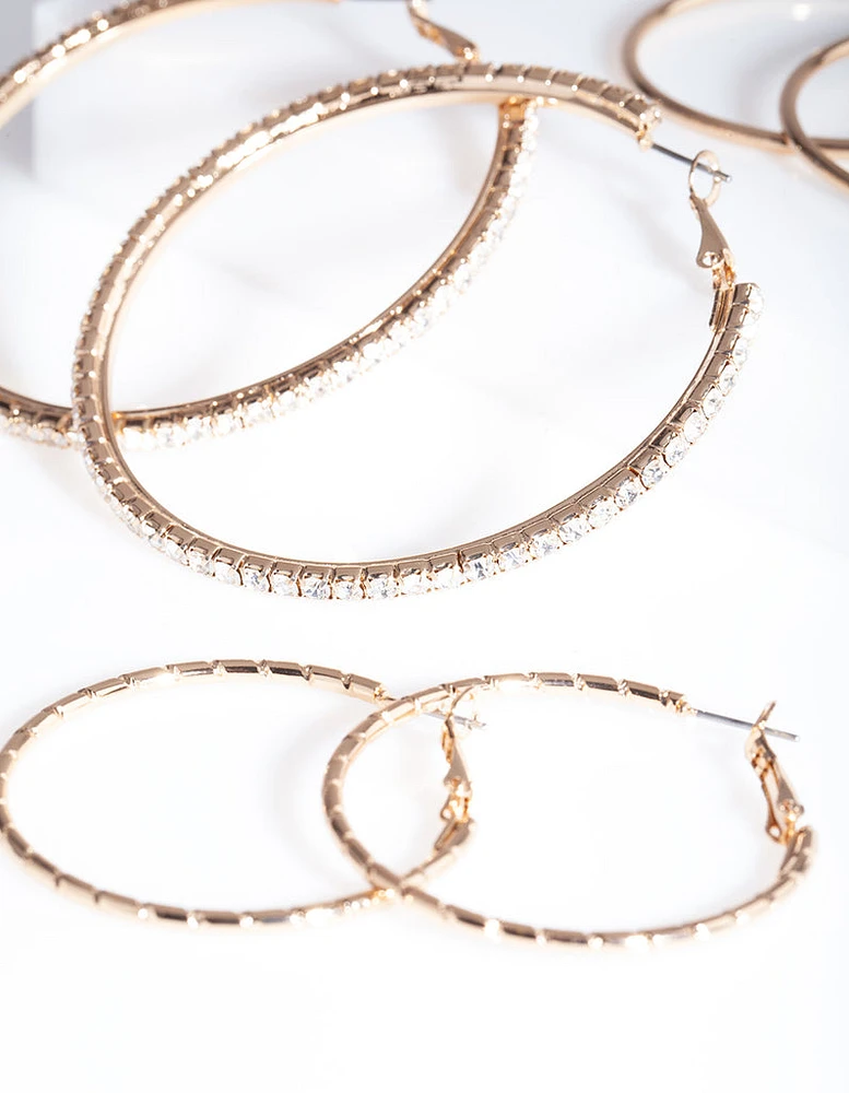 Gold Statement Diamante Hoop Pack