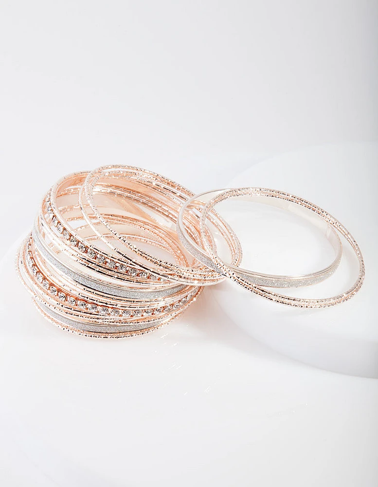 Rose Gold Diamante Glitter Bangle 20-Pack