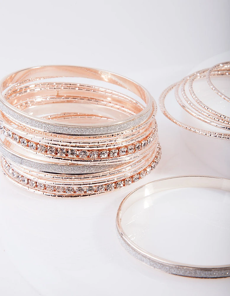 Rose Gold Diamante Glitter Bangle 20-Pack