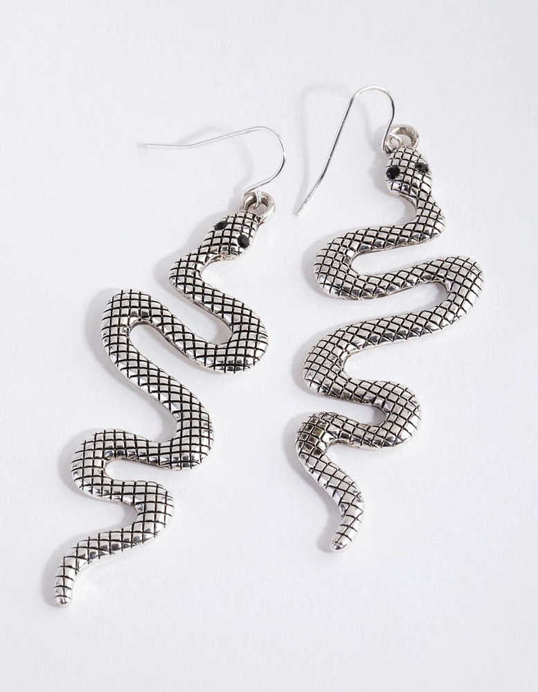 Antique Silver Textured Snake Earrings