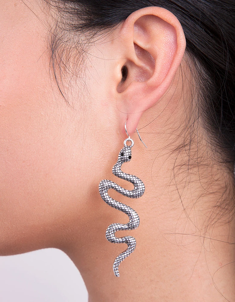 Antique Silver Textured Snake Earrings