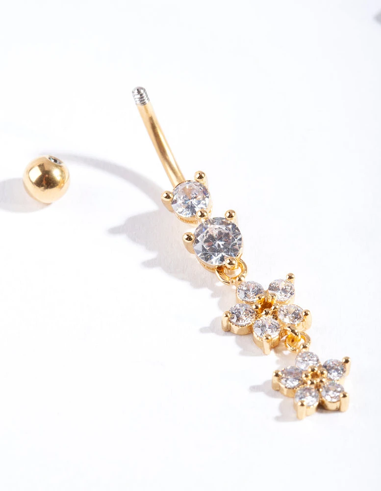 Gold Surgical Steel Statement Flower Drop Belly Bar