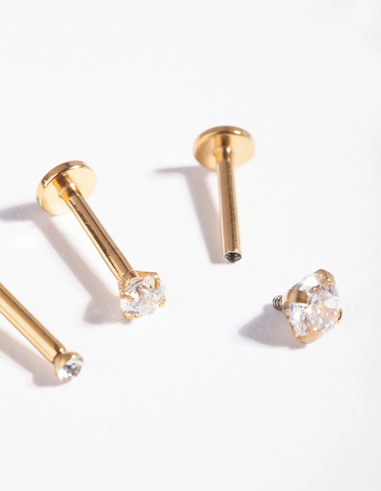 Gold Gradual Surgical Steel Cubic Zirconia Stud Pack