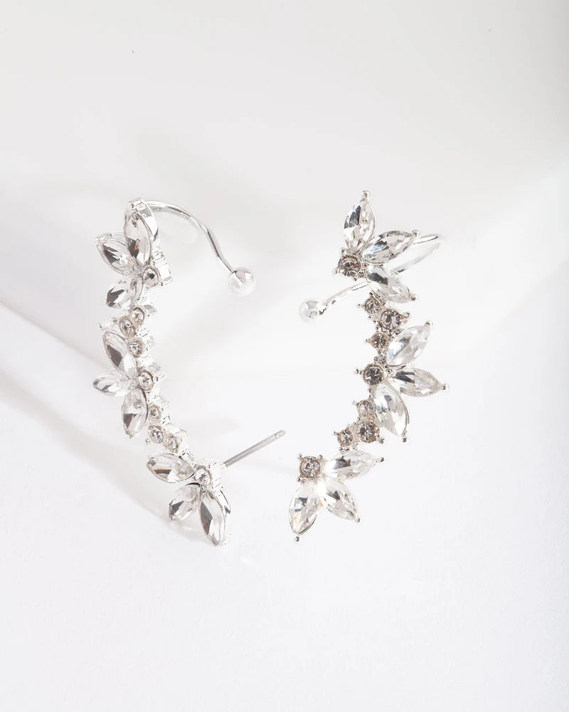 Silver Diamante Leaf Ear Cuff