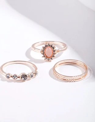 Rose Gold Stone Diamante 5-Pack Ring Stack