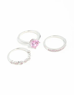 Pink Cubic Zirconia 3 Ring Stack Pack