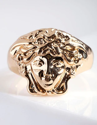 Gold Medusa Signet Ring