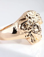 Gold Medusa Signet Ring