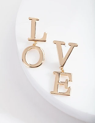 Gold "LOVE" Split Drop Earrings