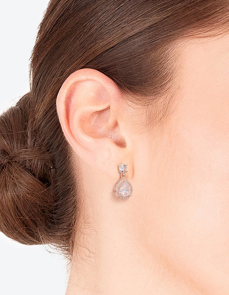 Encircled Mini Diamond Simulant Pear Drop Earrings