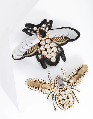 Black Sequin Bee Hair Clip Pack