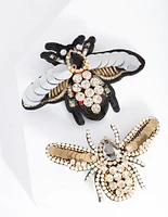 Black Sequin Bee Hair Clip Pack