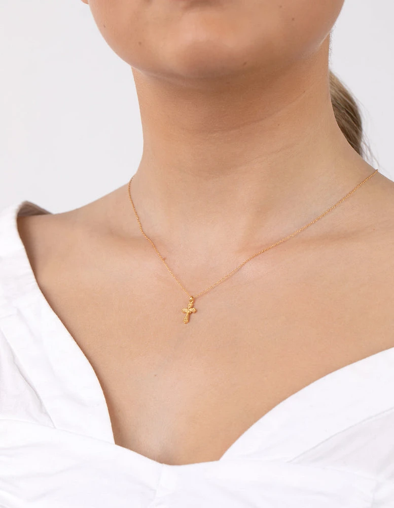 Gold Plated Sterling Silver Cross Necklace