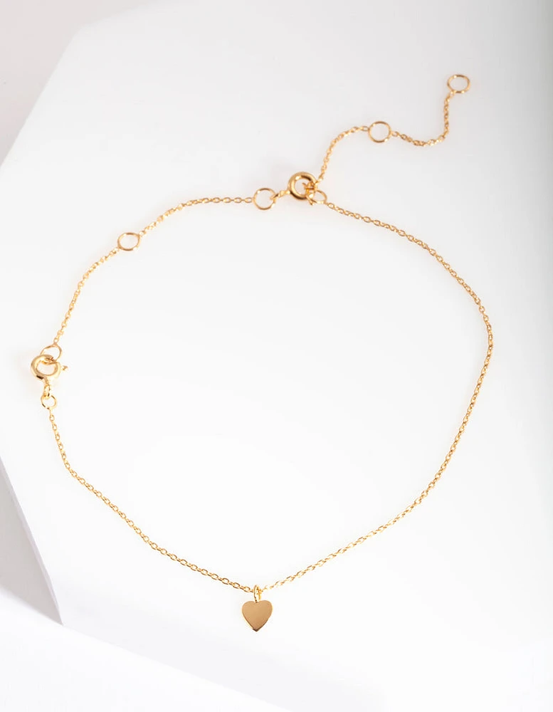 Gold Plated Sterling Silver Small Heart Anklet Bracelet