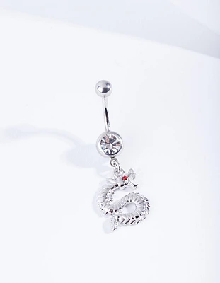 Silver Surgical Steel Diamante & Dragon Belly Bar