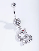 Silver Surgical Steel Diamante & Dragon Belly Bar