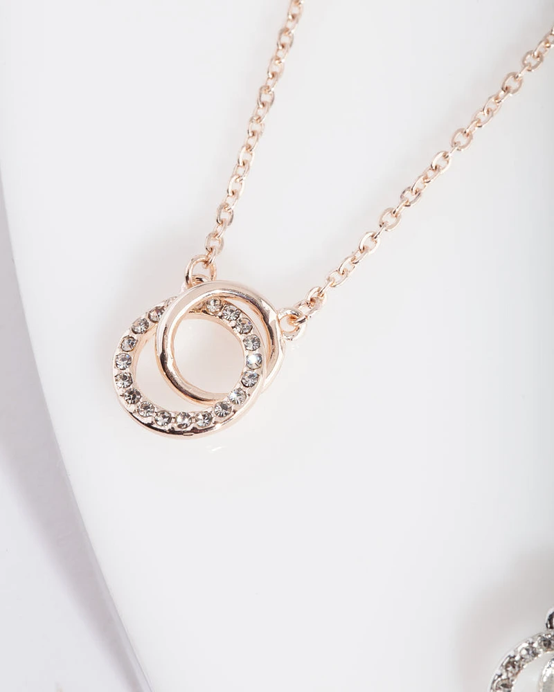 Mixed Metal Diamante Circle Necklace Trio